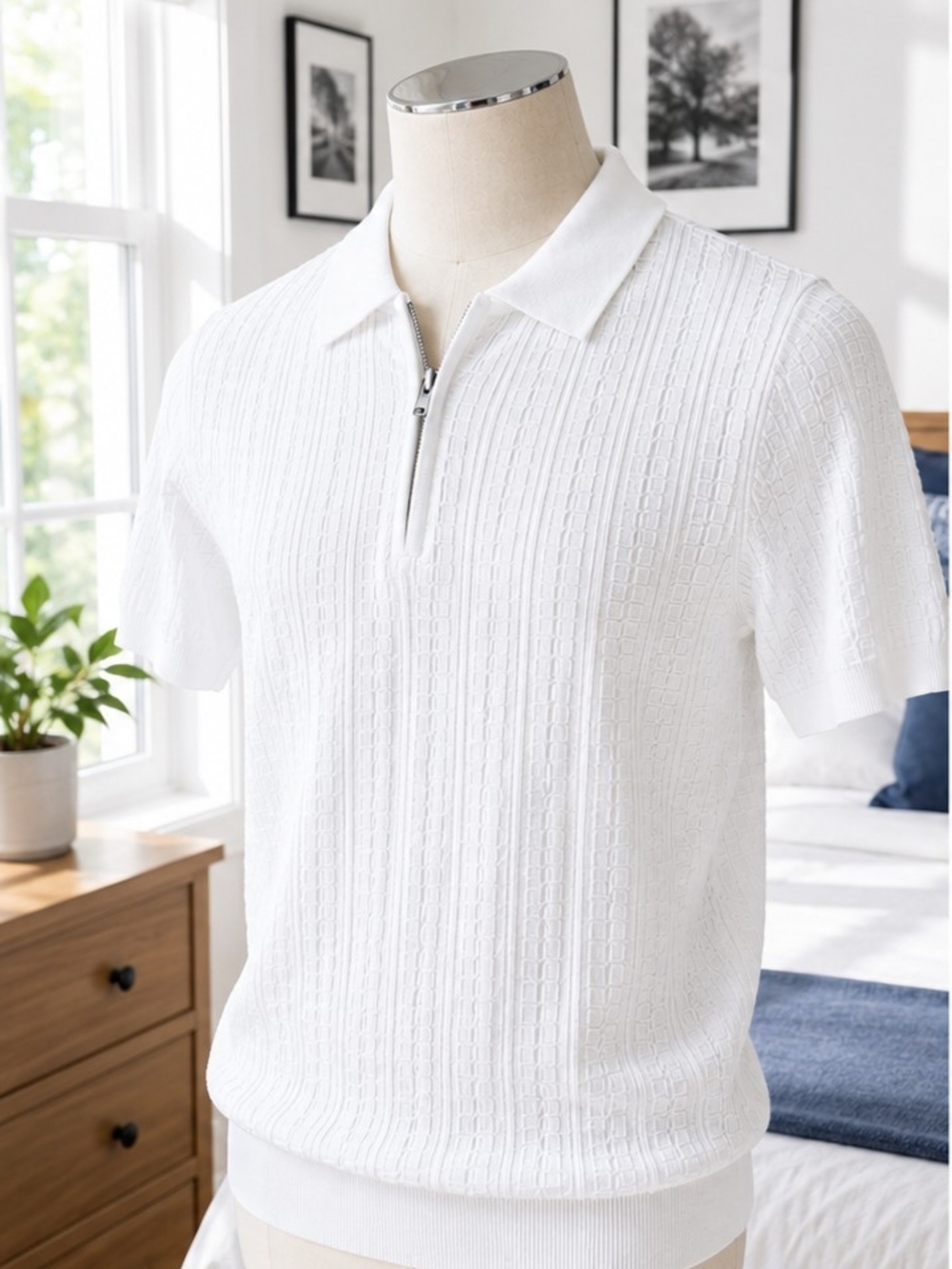 APT. 9 White Textured Knit Zip Polo Sweater Small NWT